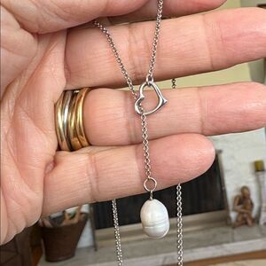 Michael Hill Sterling Silver Open Heart Pearl Lariat Necklace